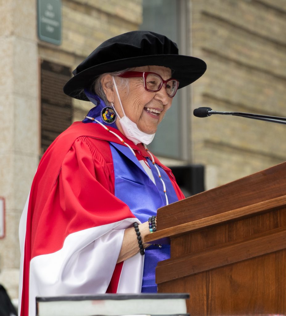 Elder Margaret Lavallee speaking at convocation.