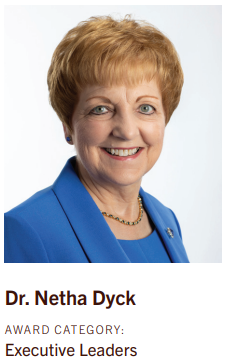 Profile of Netha Dyck, with text that reads "Award Category: Executive Leaders".