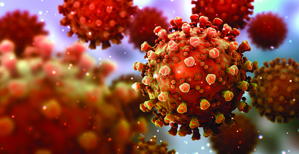 Microscopic view of the COVID-19 virus.