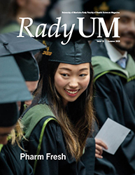 Cover of RadyUM magazine, summer 2023, featuring a smiling femal graduate at convocation.