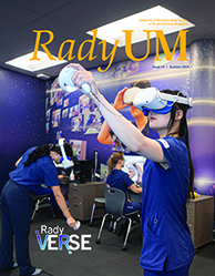 Cover of RadyUM Summer 2024, showing nursing students wearing VR headsets.