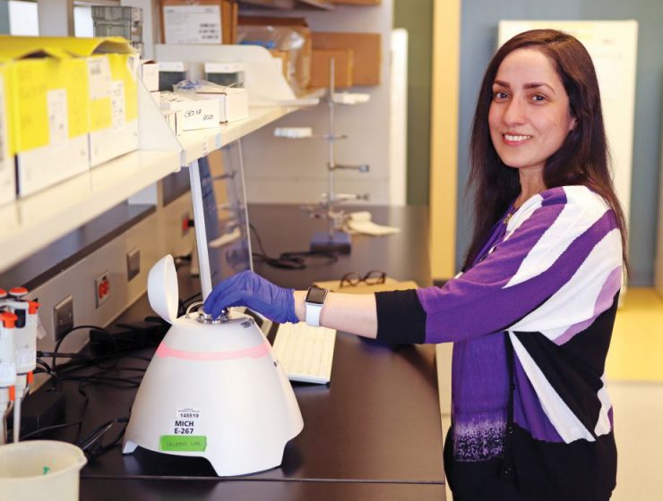Dr. Ayesha Saleem with a machine called the Exoid.